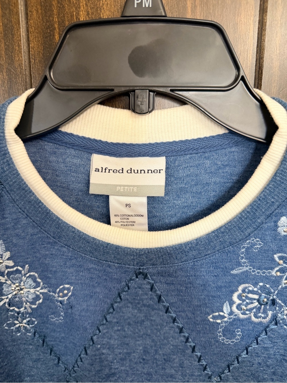Alfred Dunner Denim-Blue Quilted Floral Crewneck Sweater-Petite Small - Picture 7 of 10